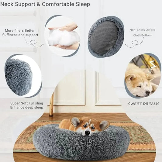 Rond plushen comfort bed voor uw kat of hond